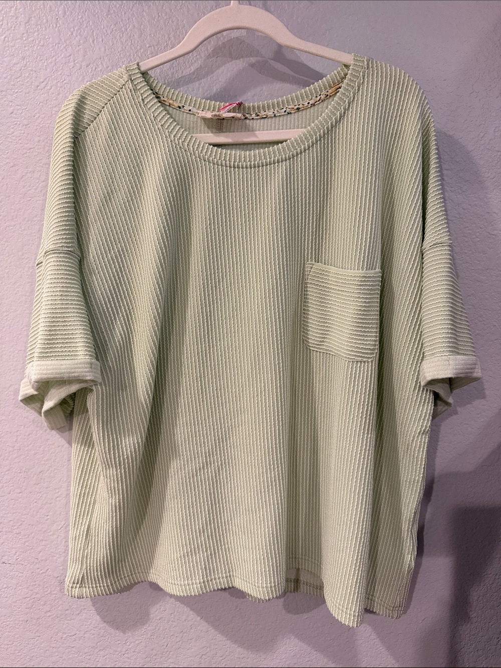 Umgee Mint Ribbed Short Sleeve Pocket Tee